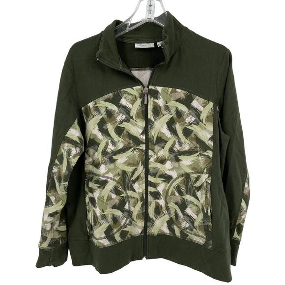 Denim&Co Jackets & Blazers - Denim & Co Active Jacket Women's Size L Full Zip Olive Green Print